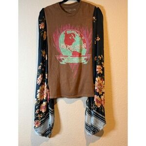 Van Halen 1979 World Tour Graphic Upcycled Tee Floral OOAK concert Festival O/S